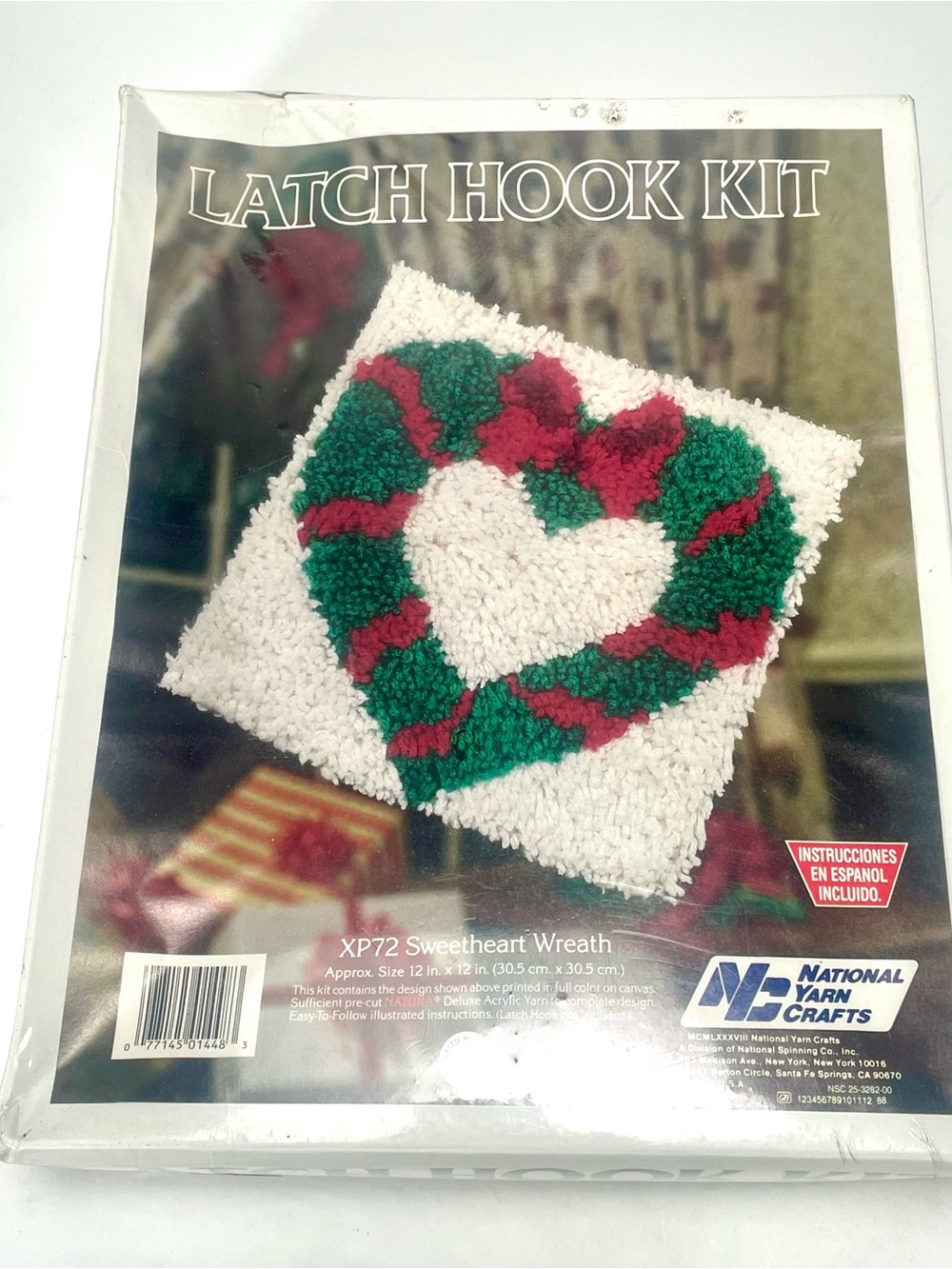 Vintage 1988 Latch Hook Kit XP72 Sweetheart Wreath Christmas Heart 12x12 Sealed